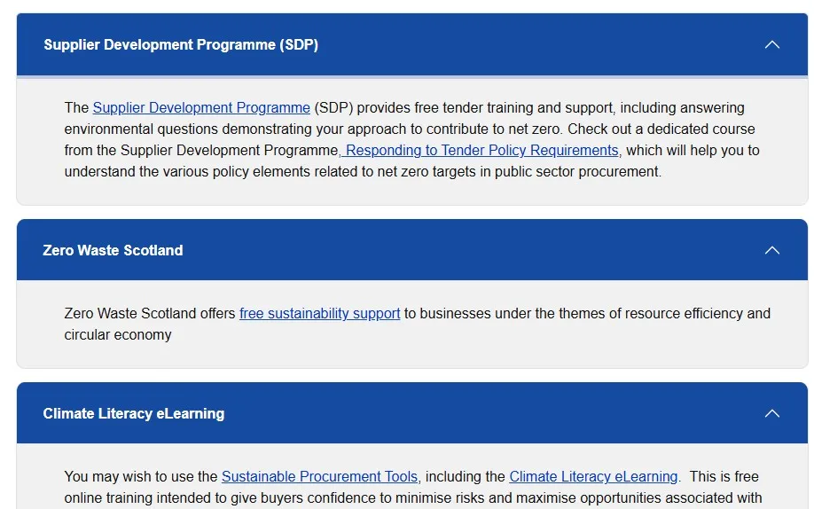 This image is a screen shot of the Supplier Journey.  It shows some example guidance text that contains a number of hyperlinks.